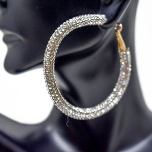 2.25" Clear Pave Wrap Rhinestones Hoop Earrings